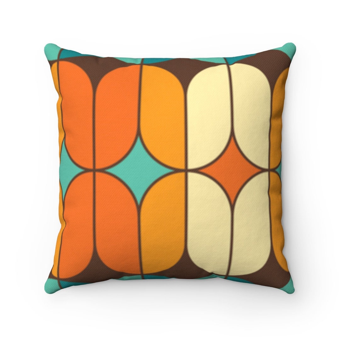 Mid Century Pillow Modern Retro Naranja / Crema / Marrón / Verde