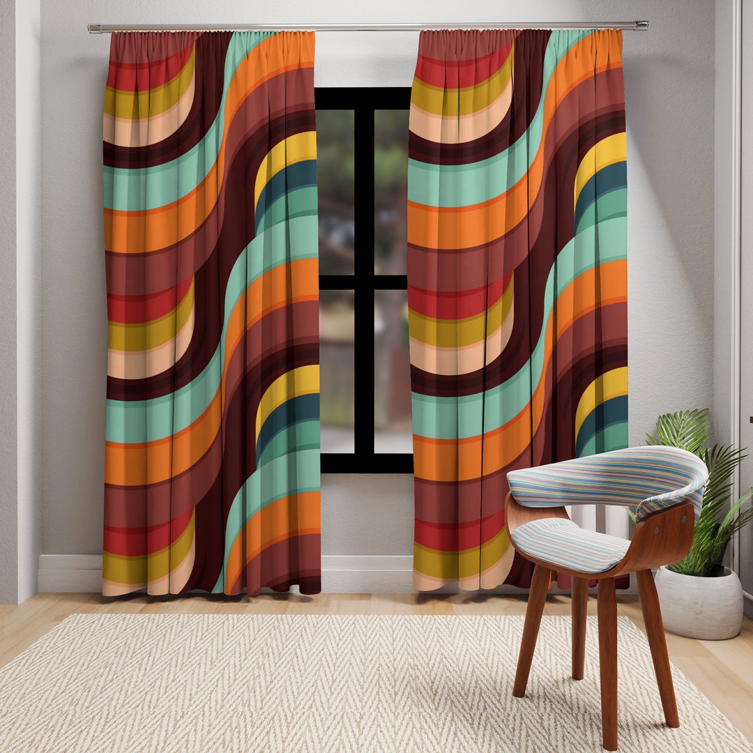 1970's Retro Curtains, Groovy Wave, Brown, Orange, Yellow 1970's Retro Curtains, Groovy Wave, Brown, Orange, Yellow