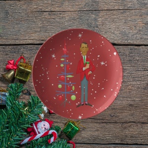 Mid Century Modern Christmas Plates, Atomic 50's Retro Man, Holiday Decor