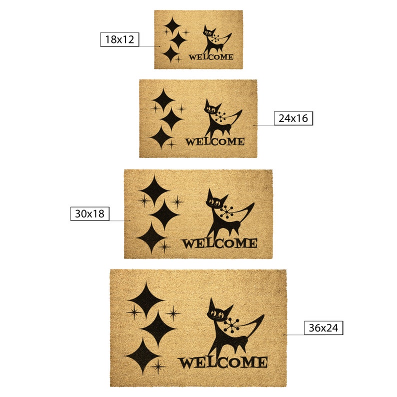 Atomic Cat Retro Welcome Astro Diamond Star Burst Mid Century Modern MCM Mid Mod Welcome Door Mat image 4