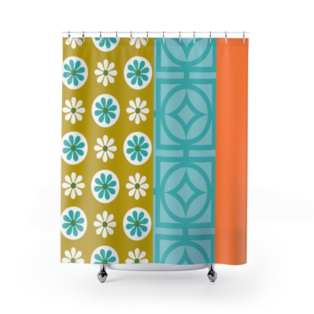 Retro Shower Curtain Retro Shower Curtain Blue 50's Etsy