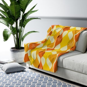 Mid Century Modern Geometric Yellow And Orange Retro Sherpa Fleece Blanket