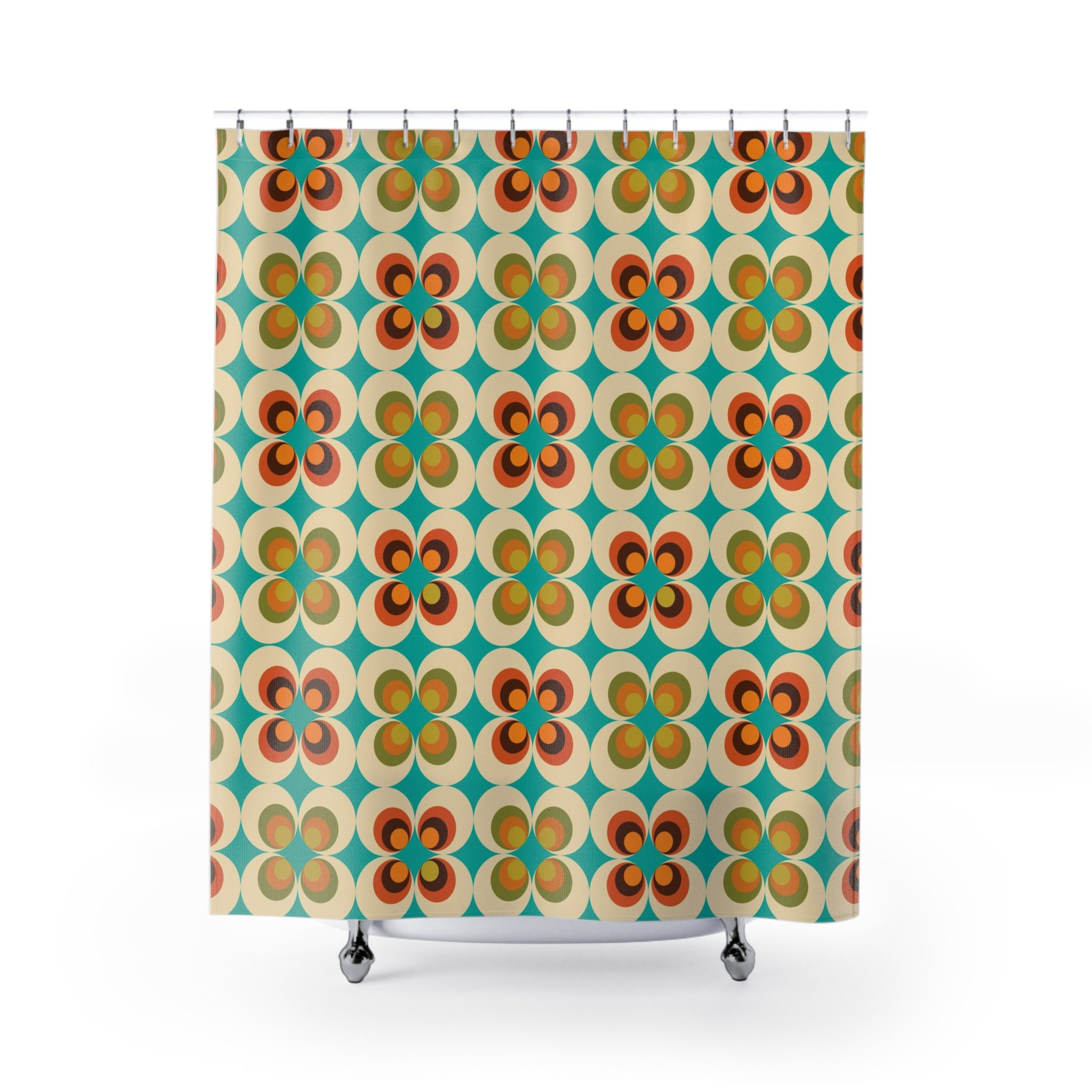 Retro Shower Curtain 70's Retro Curtain Orange Teal Etsy
