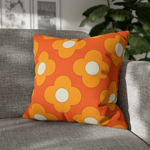 Flower Power, Bold Orange, Golden Orange, Daisy, 70's Groovy Pillow COVER