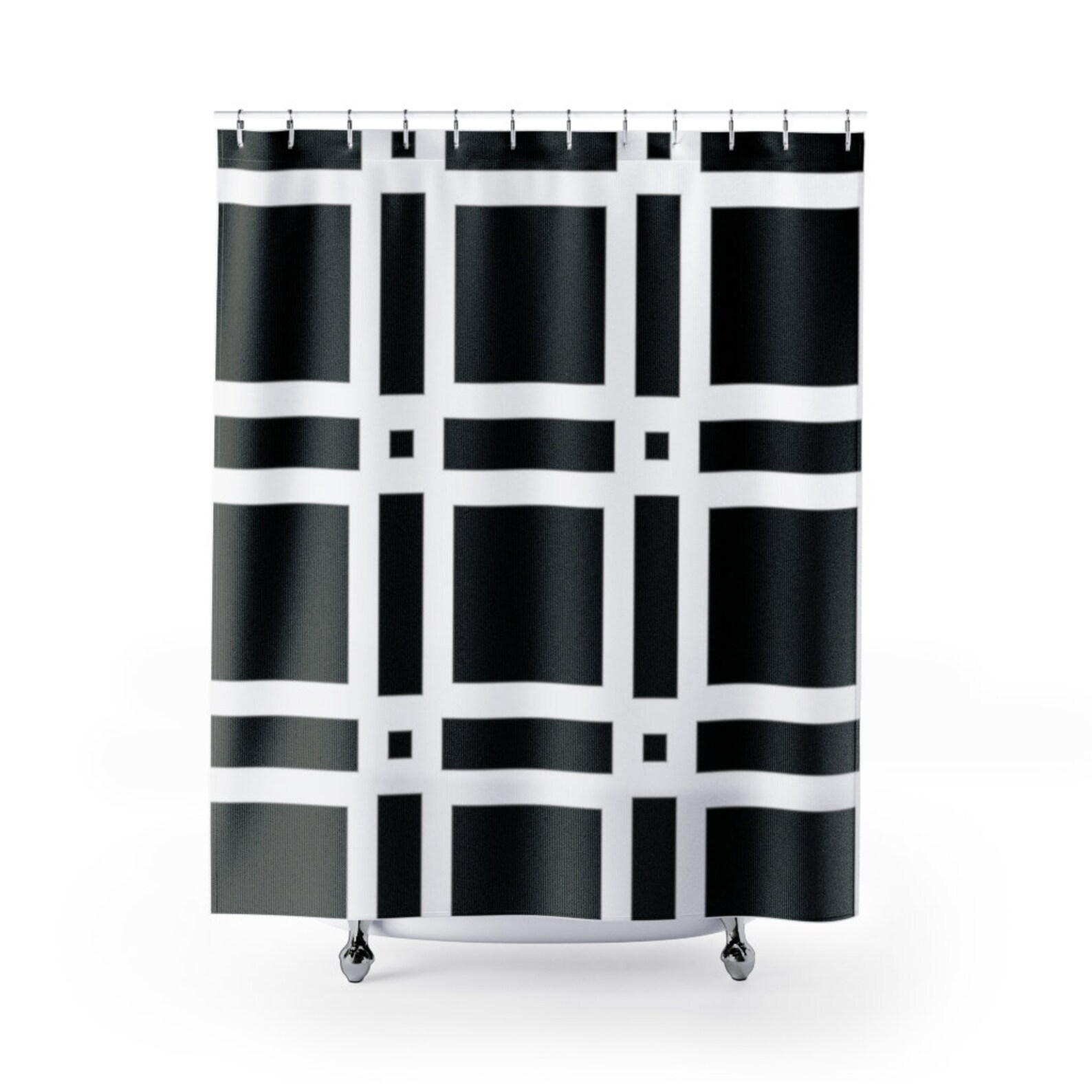 Mid Century Modern Black and White Checkerboard Shower Curtain Etsy