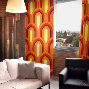 1970'S Retro Curtains Orange, Yellow, Black Modern Living Room, Bedroom Home Interior Custom Curtains