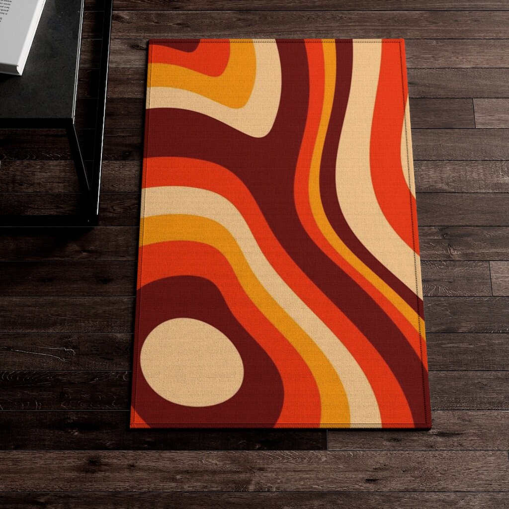 Retro Rug Groovy Orange Brown Yellow Swirl Psychedelics - Etsy