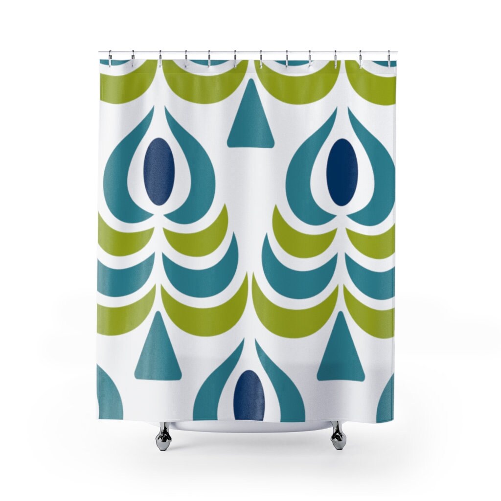 Retro Shower Curtain Retro Peacock Scandinavian Etsy