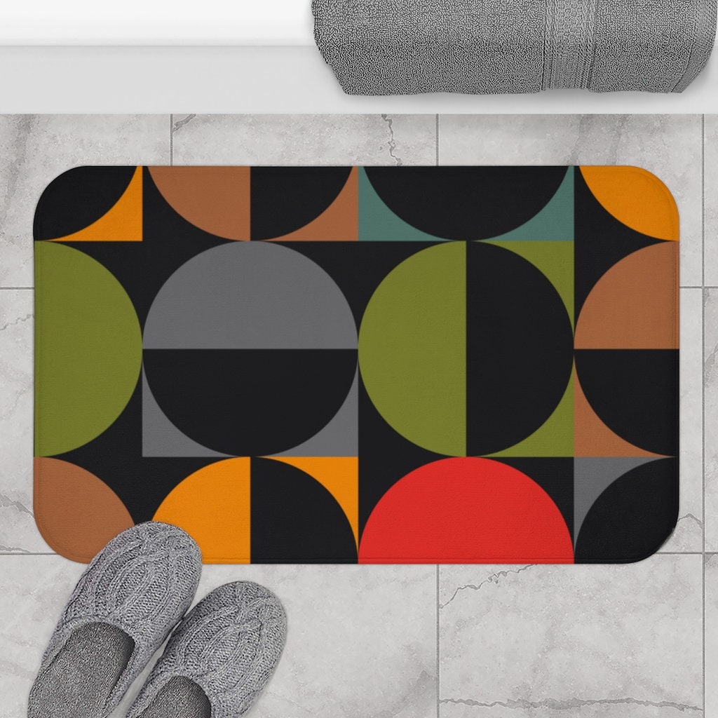 Black Mid Century Modern Geometric Bath Mat - Etsy