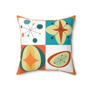 Atomic Mid Century Modern, Orange, Real, Mustard Yellow, Orange, Geometric, Groovy Abstract, Patchwork Design, Pillow And Insert