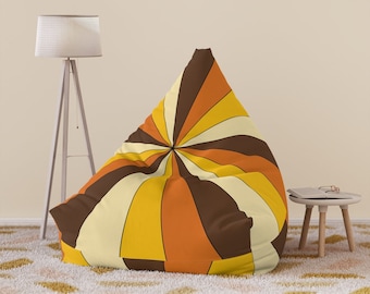 60er 70er Retro Wohnkultur, Sitzsack ABDECKUNG, braun, gelb, orange, beige, Schlafzimmer, Spielzimmer, Hippie Dekor