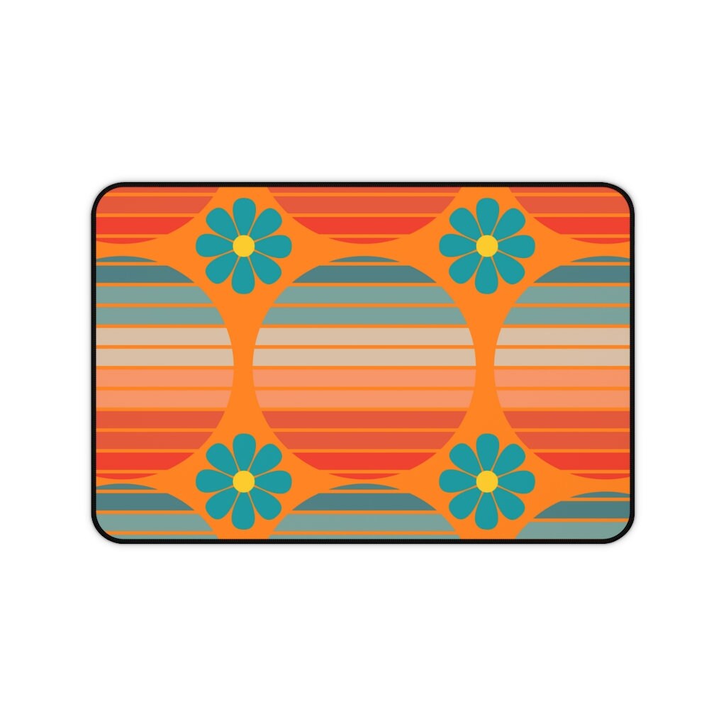 70's Groovy Office Desk Mat Orange Blue Mod Daisy Etsy