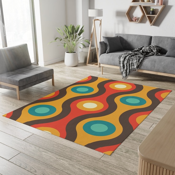 Retro Style Rug Colourful 3D Dot Effect Carpet Modern Living Room Highlight Mat 