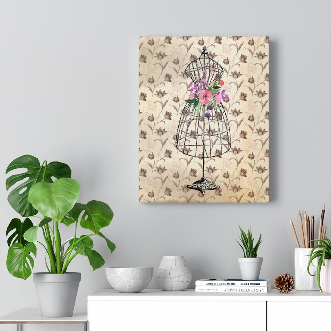 Vintage Floral Paper Dress Form Canvas Gallery Wraps Etsy