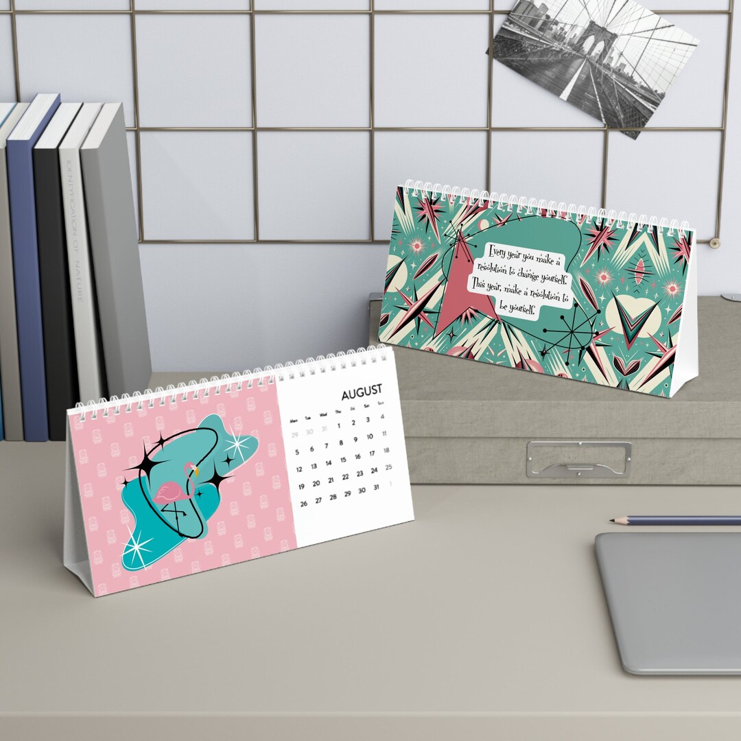 2024 Desk Calendar Mid Century Modern Kitschy Fun Seasonal Etsy