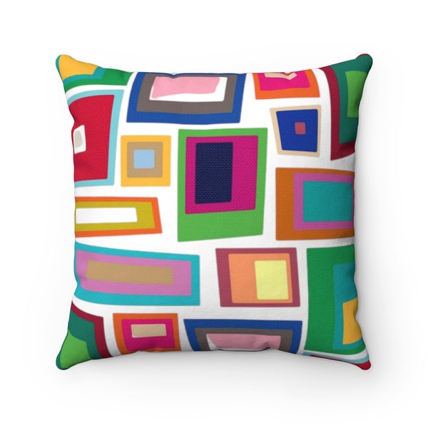 Mid Century Modern Retro Funky Geometric Colorful Spun Polyester Square Pillow Case