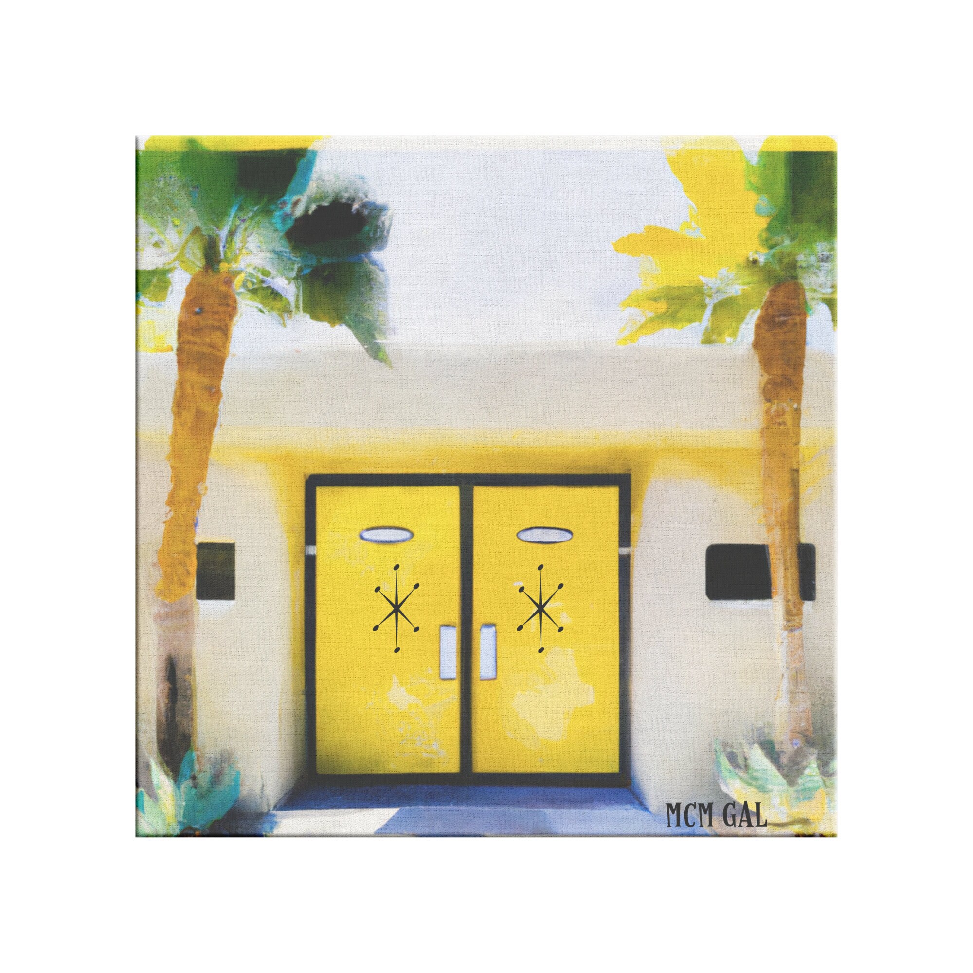Mid Century Modern Art Palm Springs Watercolor Design Yellow Etsy