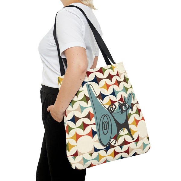 Mid Mod Scandinavian Geometric Designed Tote Bag Gift For Mom, Sis, Bestie, Shopping Tote, Atomic Kitty Boomerang Style