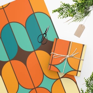 Retro Cool Geometric Orange and Teal Mid Century Modern Unique Gift Wrapping Paper