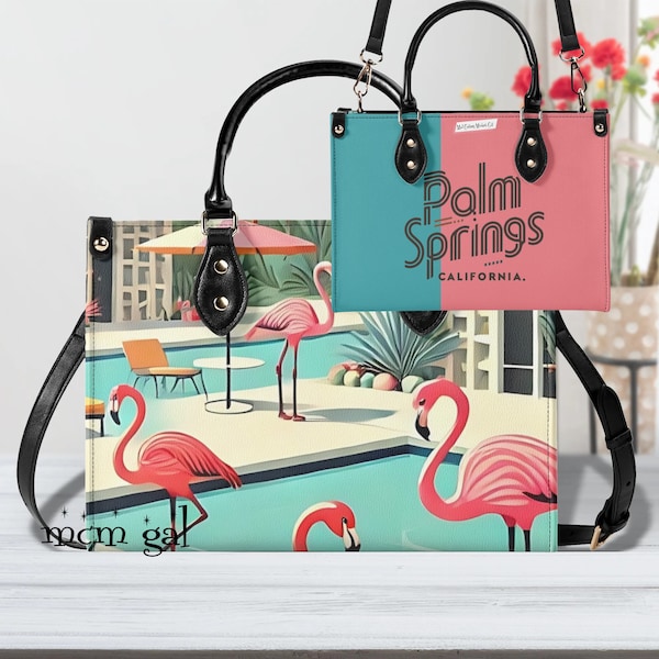 Vintage Flamingo Tropical Hawaiian Pineapple Purse Print Leather Tote Bag