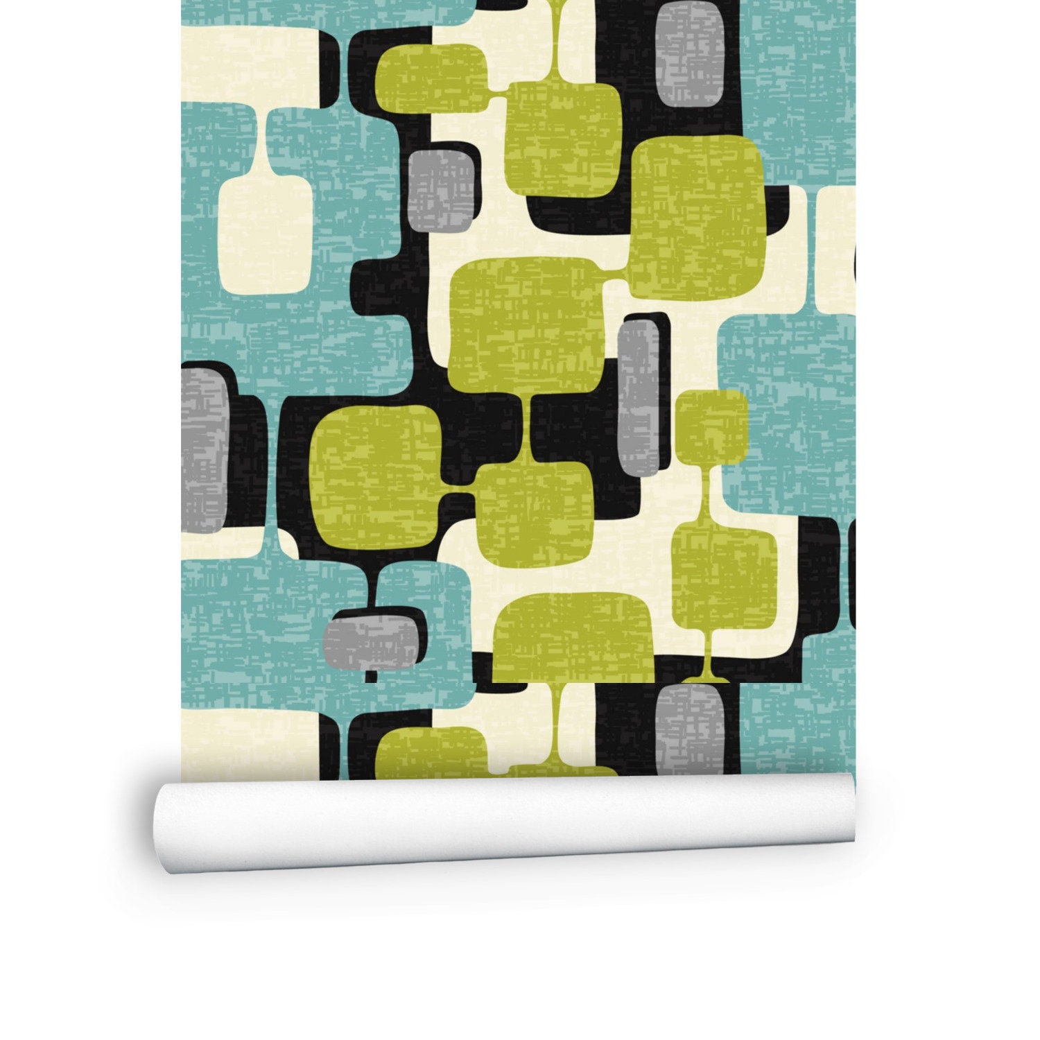 Mid Century Modern Wallpaper Geometric Aqua Blue Lime Etsy