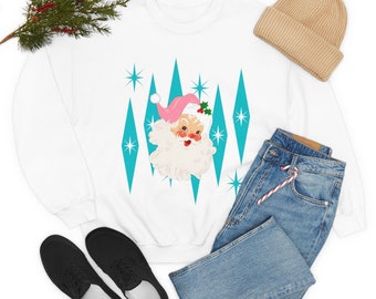 Vintage Santa Shirt, Pink Vintage Santa, Atomic Diamonds, Mid Century Modern Christmas, Sweatshirt