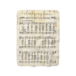 Amazing Grace Music Lyrics Hymn Vintage Sheet Music Sherpa Fleece Blanket image 2