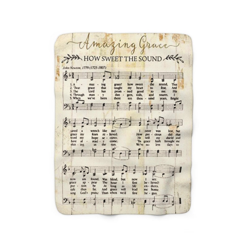 Amazing Grace Music Lyrics Hymn Vintage Sheet Music Sherpa Fleece Blanket image 2