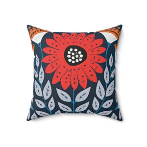 Folk Art Flowers, Scandinavian, Modern Danish, Blue, Red, White, Spring, Summer, Nordic Home Decor Pillow And Insert