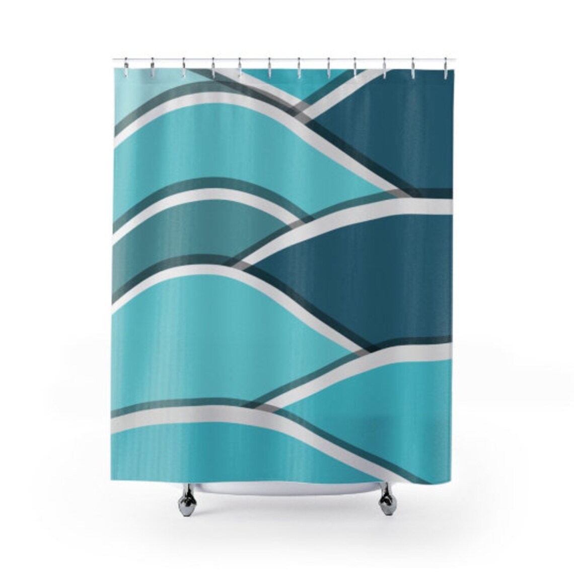 Retro Shower Curtain Retro Coastal Blue Wave MCM Mid Mod Etsy