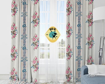 Shabby Vintage Inspired, Toile De Jouy, Granny Style, Grandmillenial, Roses, Blue Toile, Floral Custom Window Curtains