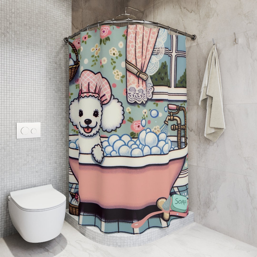 Kitschy Cute 50's Style Poodle Shower Curtain Poodle Etsy