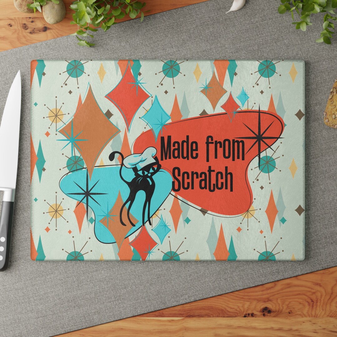 Mid Century Modern Glass Cutting Board, Atomic Cat, Made From Scratch ...