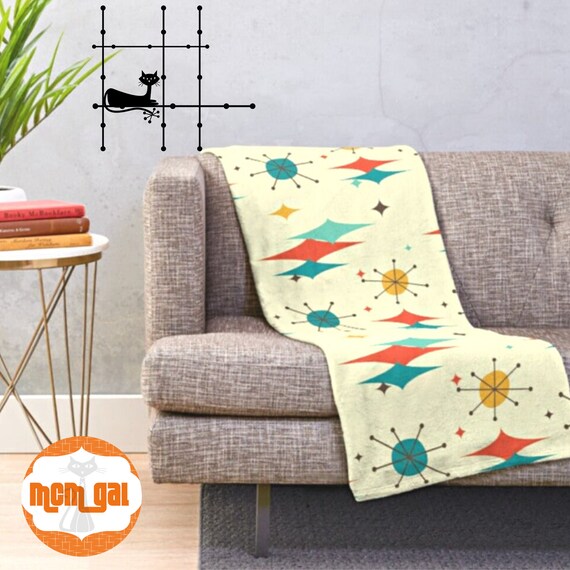 Retro Blanket Atomic Diamond Starburst Franciscan MCM Home Decor Atomic Age Mid Century Modern Vintage Home Gifts THIN Velveteen Blanket Etsy Canada