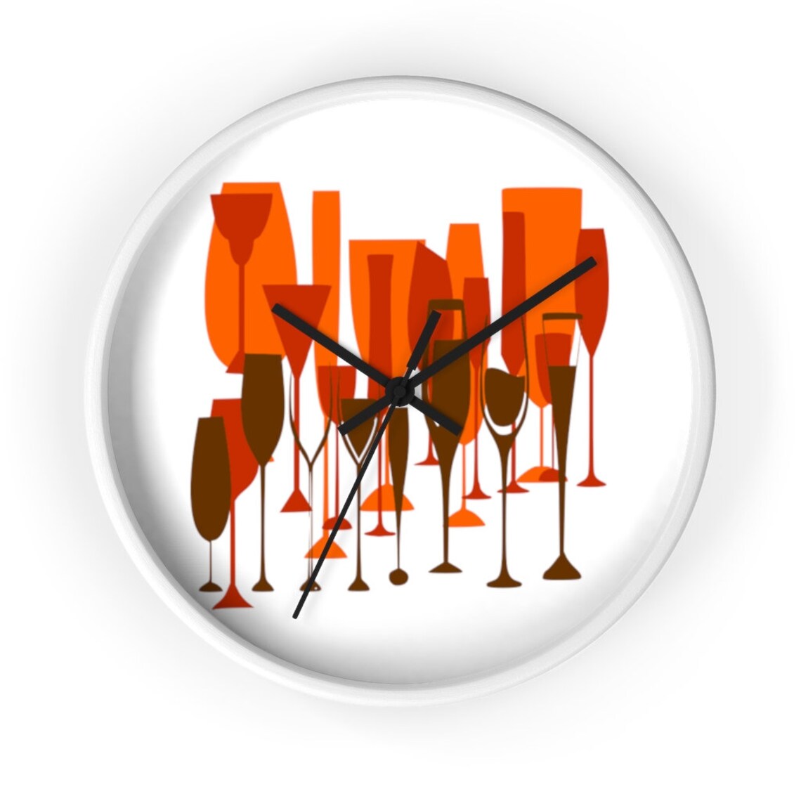 Mid Century Modern Vintage Wine glasses Wall clock Etsy