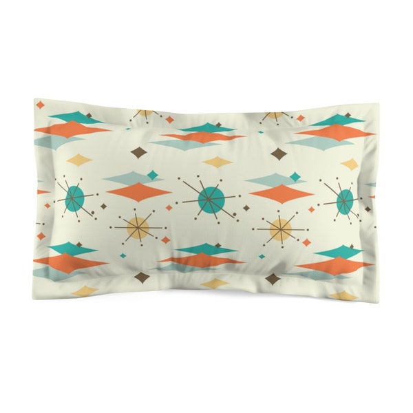 Mid Century Modern Franciscan Starburst, Teal Blue, Turquoise, Orange Retro Microfiber Pillow Sham