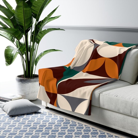 Mid Century Modern Throw Blanket Chocolate Brown Emerald Etsy