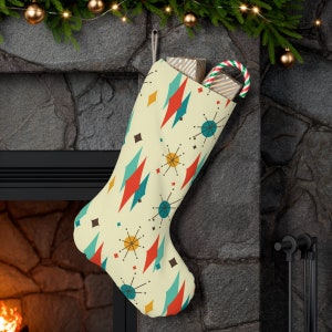 Mid Century Modern Christmas Stocking, Atomic 50's Franciscan Starburst Retro X-Mas Santa Stocking