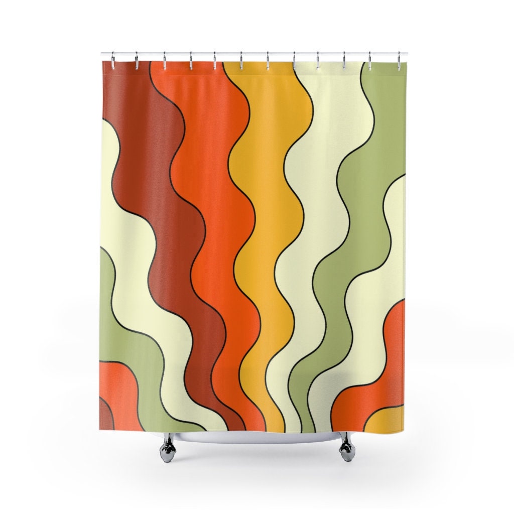 Retro Shower Curtain 70's Groovy Wave Hipster Orange Etsy