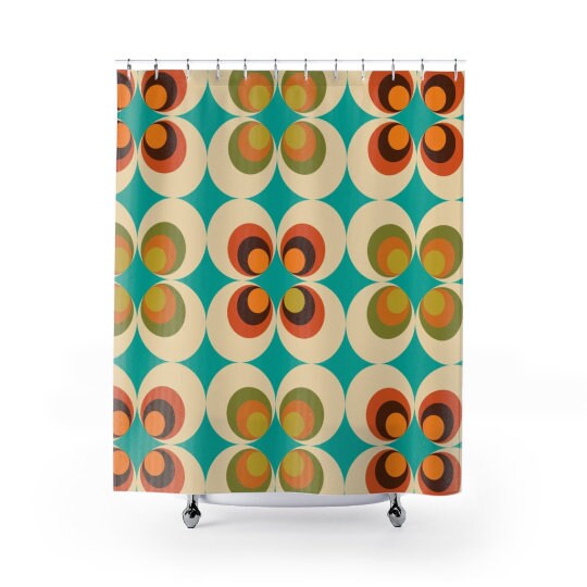 Retro Shower Curtain 70's Retro Curtain Orange Teal Etsy