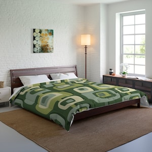 Mid Century Modern Bedding, Green, Beige, Abstract, 60s 70s Retro, Mid Mod, MCM Comforter