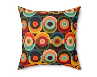 60's 70's Retro, Mid Mod, Groovy Vibe, Brown, Orange, Yellow, Green, Brown, Aqua, Teal, Hippie Style, Custom Pillow Cushion And Insert