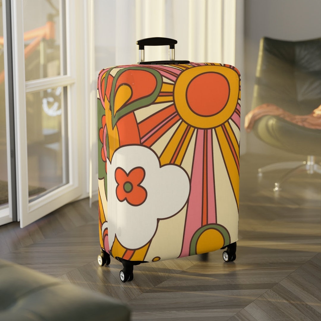 Luggage Cover For Women Retro 70's Groovy Pink Orange Etsy 日本