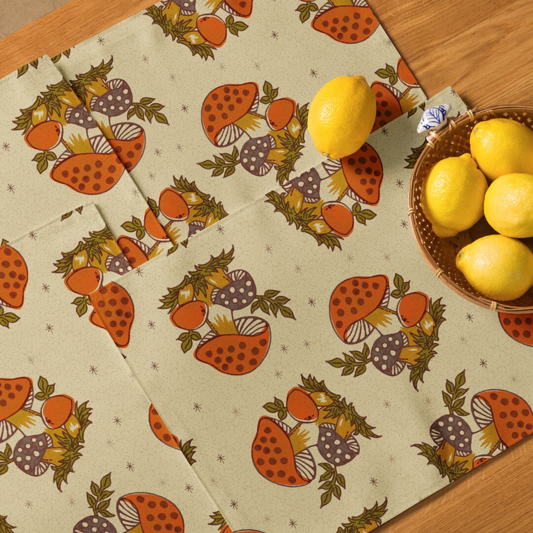 1970s Mushroom Kitchen Orange, Brown Retro Mid Mod Placemat Set - Etsy