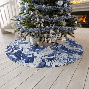 Chinoiserie Christmas Tree Skirt, Blue, White Willow, Peacock, Floral Flourishes, Chinoiserie Collector, Custom Tree Skirt