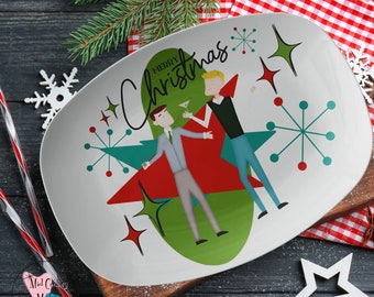 Mid Century Modern 50's Atomic Party Platter, Male  Gay Couples, Christmas Platter