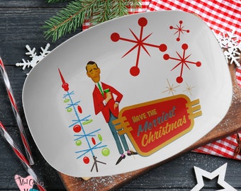 Mid Century Modern Party  Platter, Bachelor, Kitschy 50s Christmas Party Platter