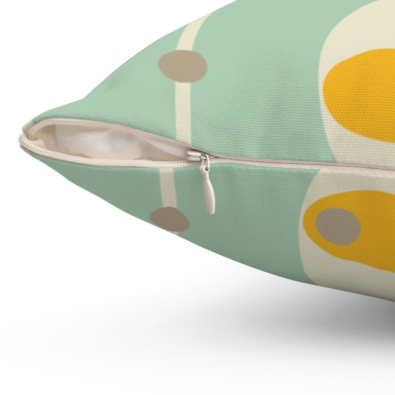 Abstract Mustard Yellow Cream and Minty Green Retro Mid Century Modern Spun Polyester Square Pillow