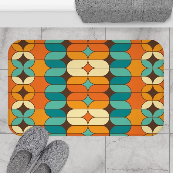 Teal Brown Beige Bath Mat, Floral Bathroom, Aqua Bathroom, Memory