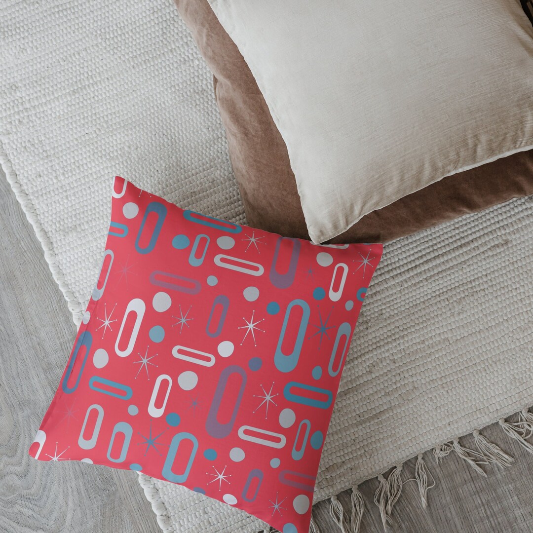 Mid Century Modern Home Decor Pillows Coral Turquoise Blue Etsy